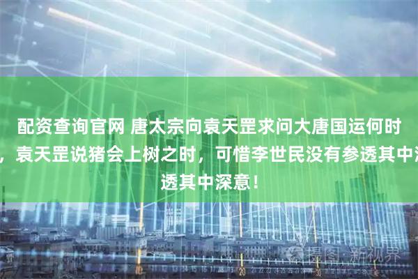 配资查询官网 唐太宗向袁天罡求问大唐国运何时终结，袁天罡说猪会上树之时，可惜李世民没有参透其中深意！